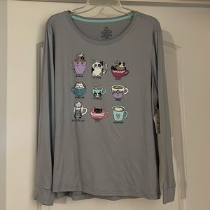 Secret Treasures Coffee Cats Sleep Shirt Size L (12-14) TOP ONLY